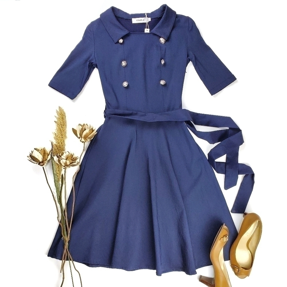 Comila Vintage 50 60's Style Navy Dress Size Small - Picture 11 of 15
